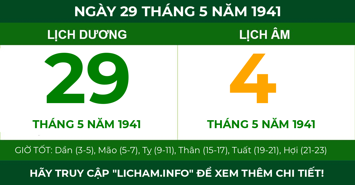 lịch âm ngày 29 tháng 5 năm 1941