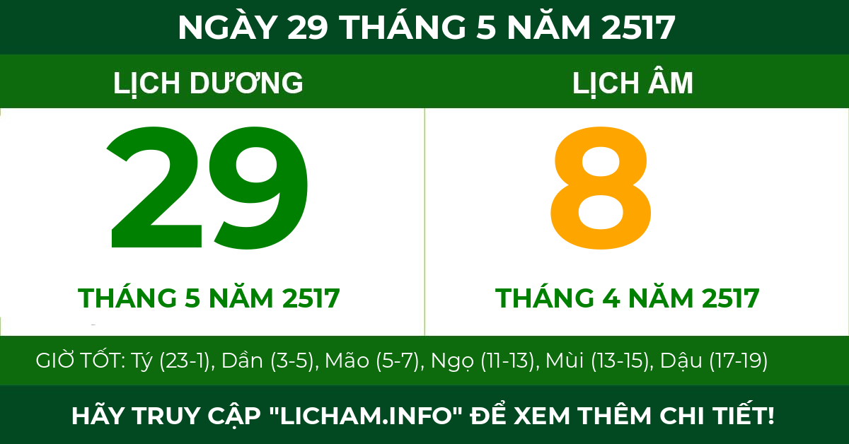 lịch âm ngày 29 tháng 5 năm 2517