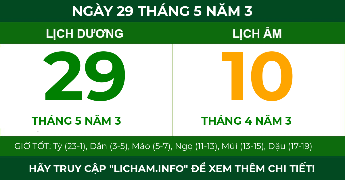 lịch âm ngày 29 tháng 5 năm 3