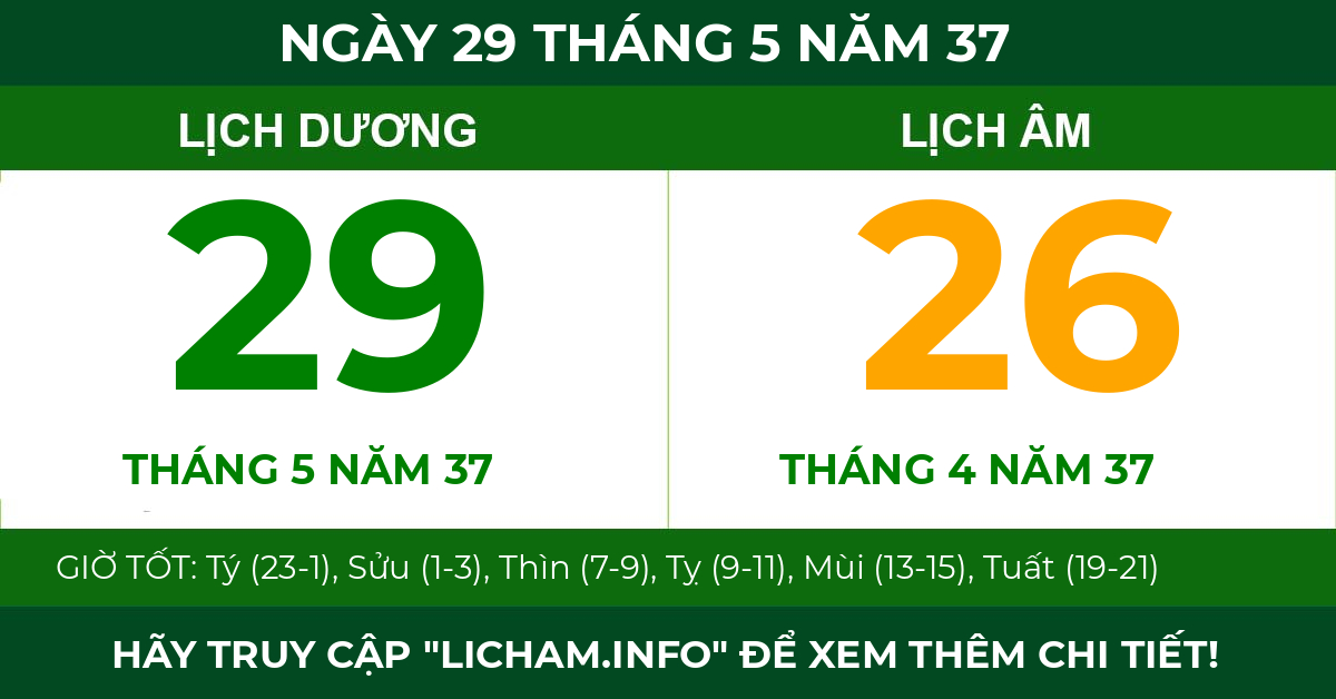 lịch âm ngày 29 tháng 5 năm 37
