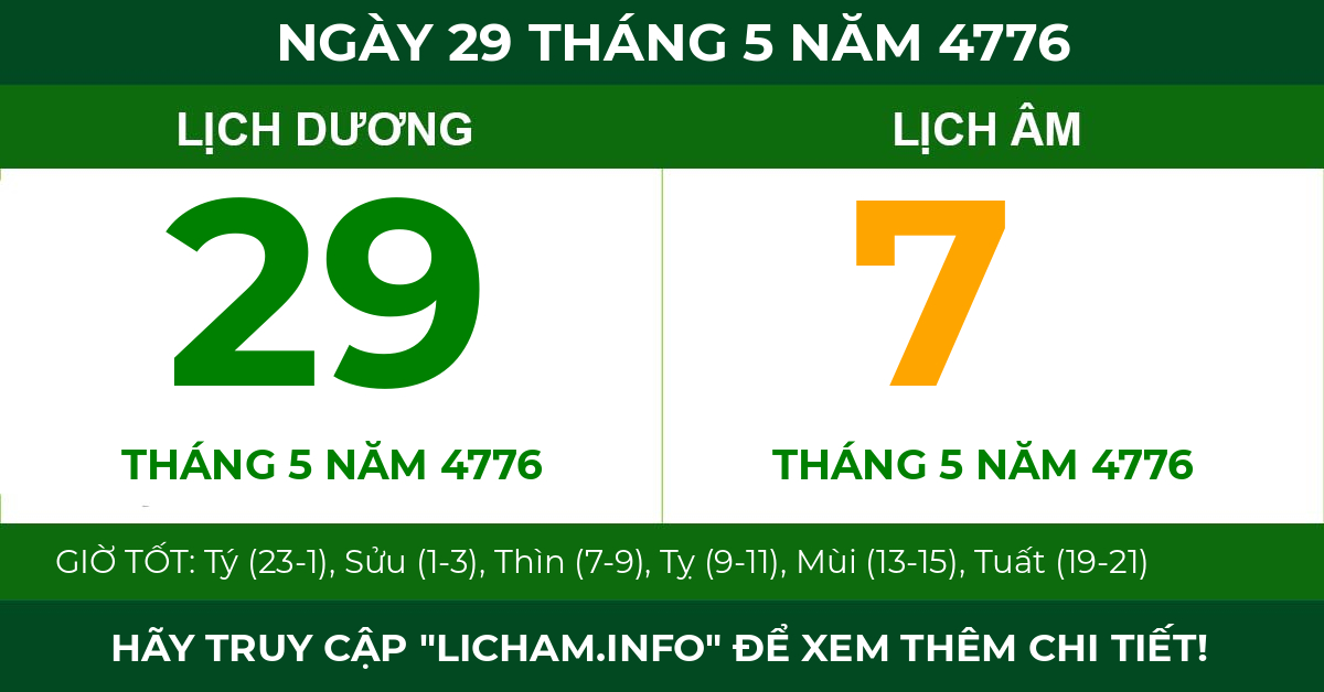 lịch âm ngày 29 tháng 5 năm 4776