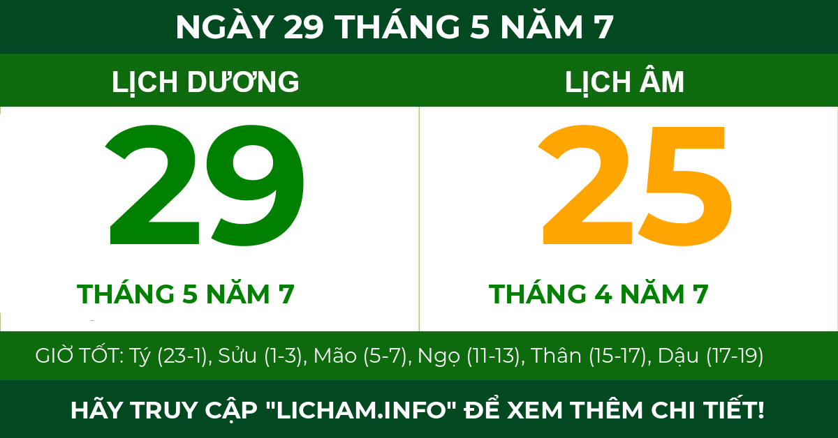 lịch âm ngày 29 tháng 5 năm 7