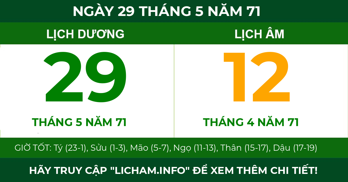 lịch âm ngày 29 tháng 5 năm 71