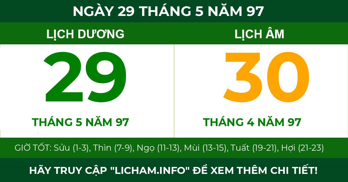 lịch âm ngày 29 tháng 5 năm 97