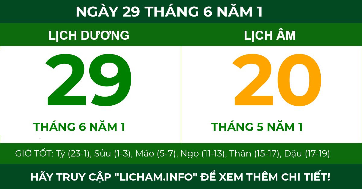 lịch âm ngày 29 tháng 6 năm 1