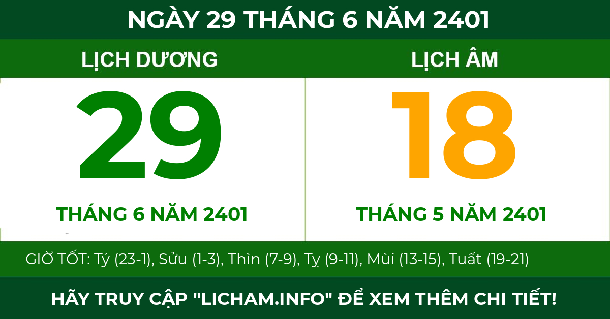 lịch âm ngày 29 tháng 6 năm 2401