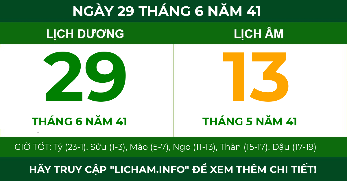 lịch âm ngày 29 tháng 6 năm 41