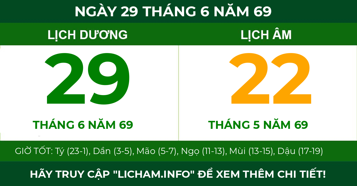 lịch âm ngày 29 tháng 6 năm 69