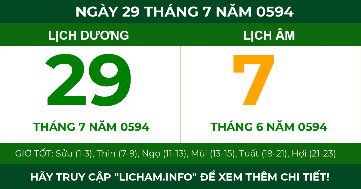 lịch âm ngày 29 tháng 7 năm 0594