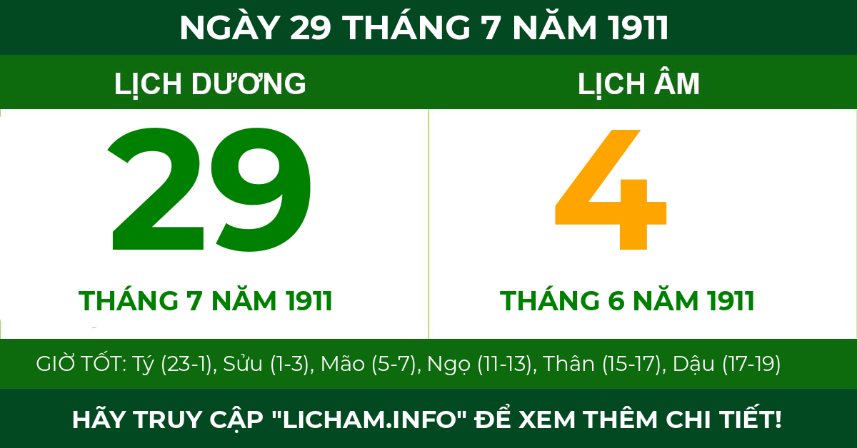 lịch âm ngày 29 tháng 7 năm 1911