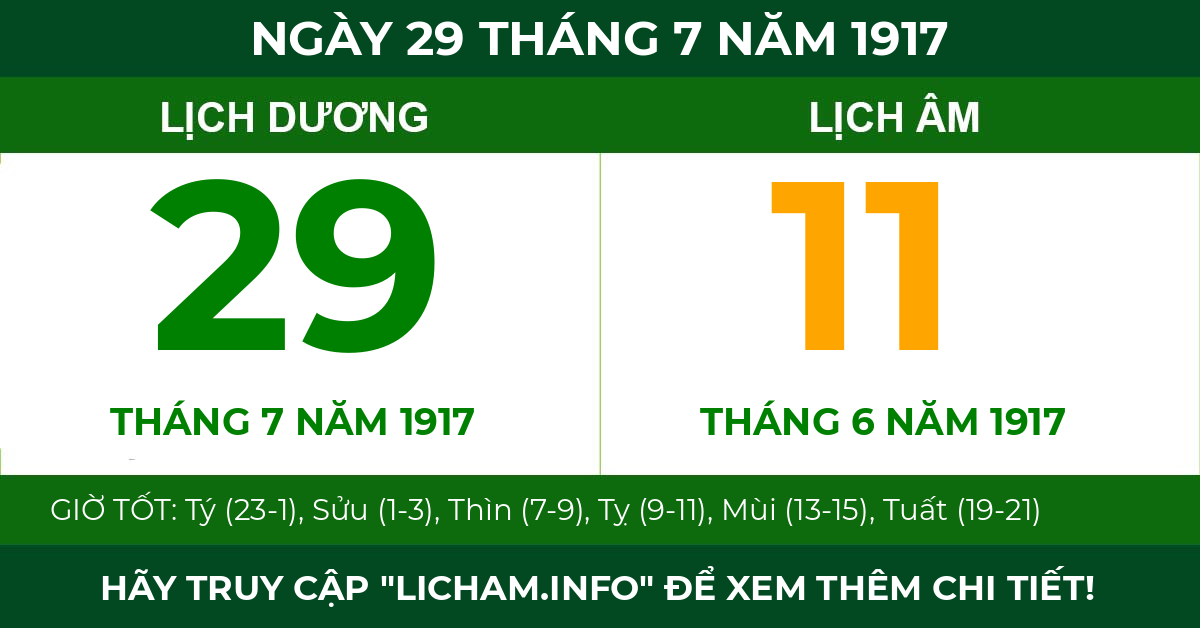 lịch âm ngày 29 tháng 7 năm 1917