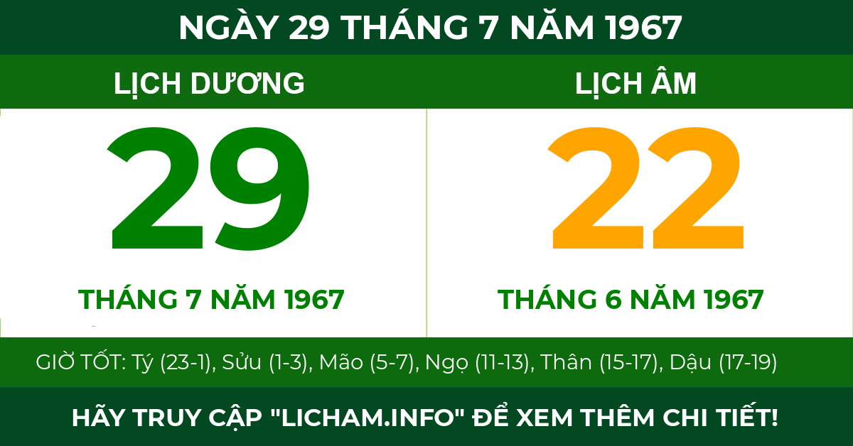 lịch âm ngày 29 tháng 7 năm 1967
