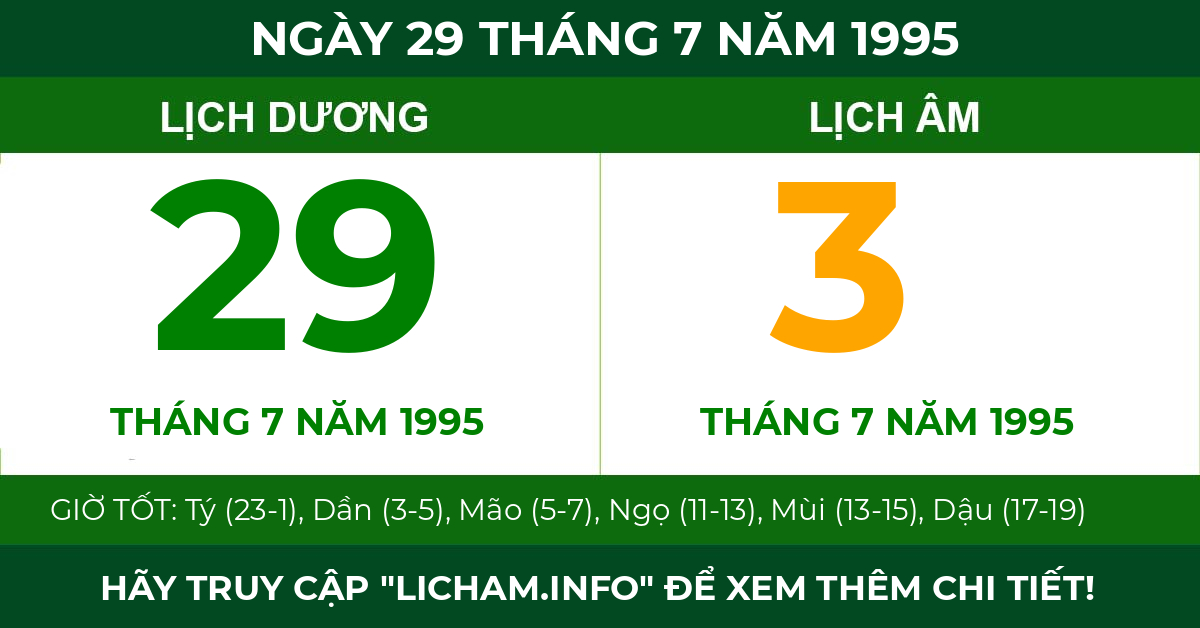 lịch âm ngày 29 tháng 7 năm 1995
