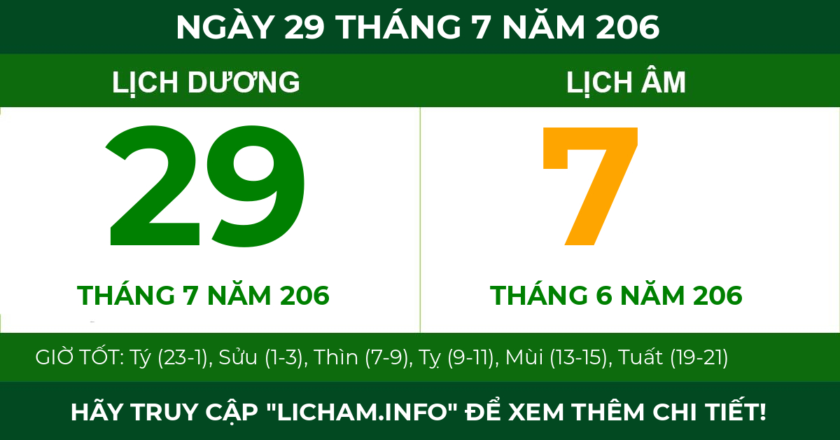lịch âm ngày 29 tháng 7 năm 206