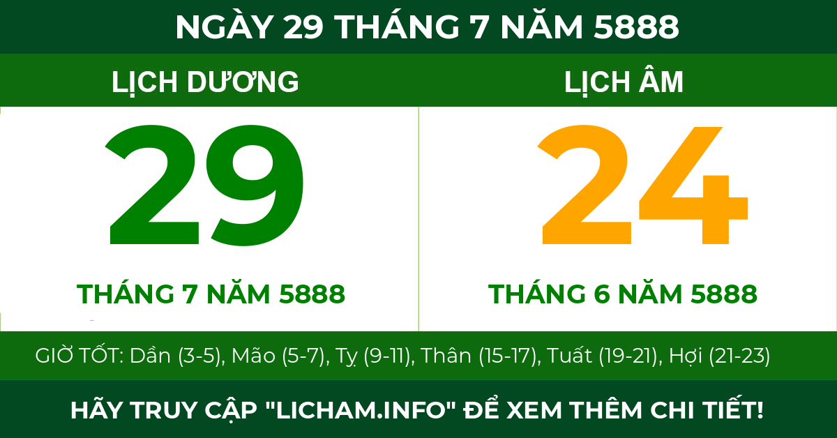 lịch âm ngày 29 tháng 7 năm 5888