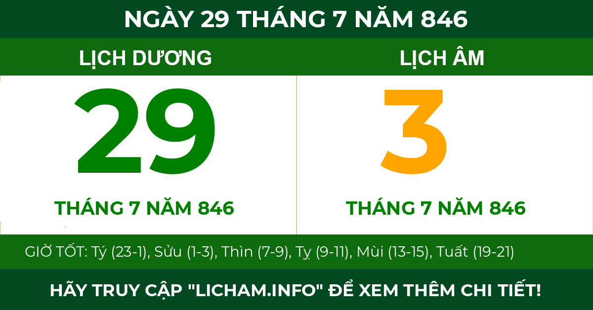lịch âm ngày 29 tháng 7 năm 846