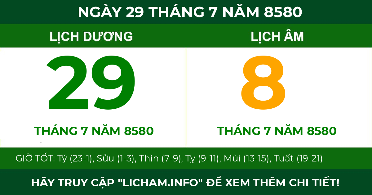lịch âm ngày 29 tháng 7 năm 8580