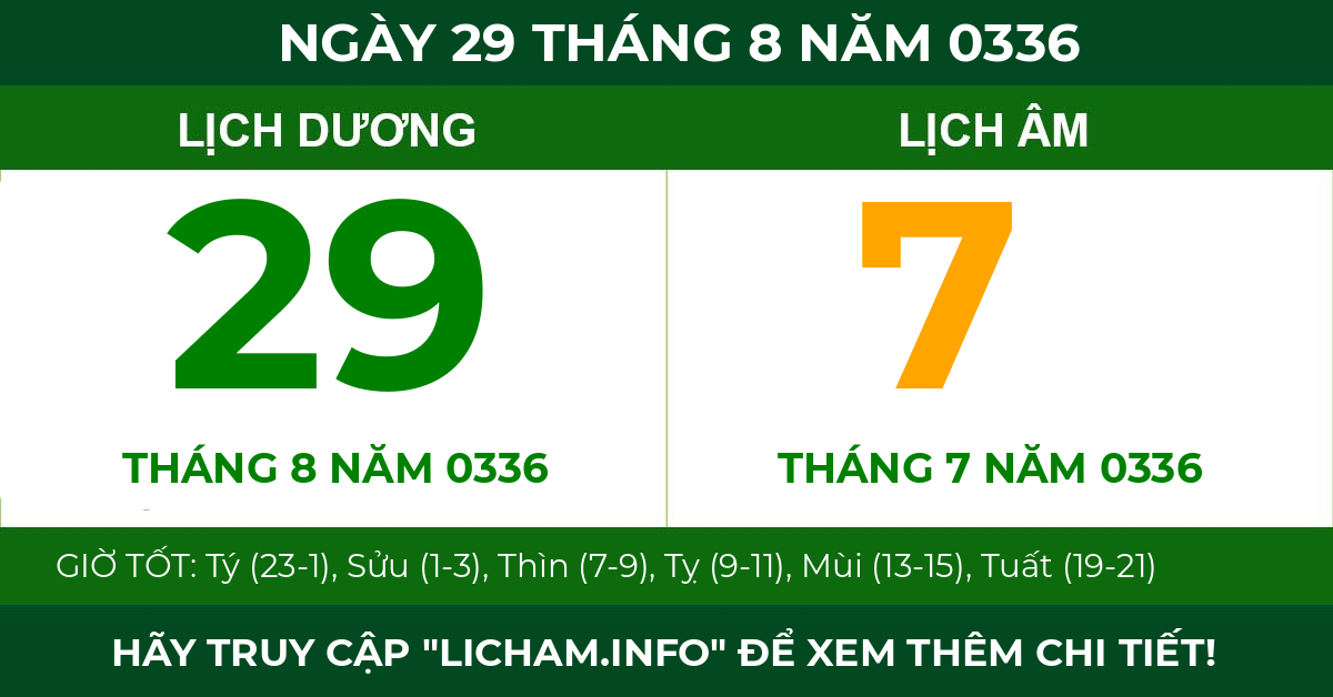 lịch âm ngày 29 tháng 8 năm 0336