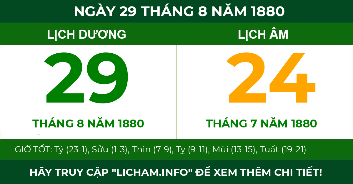 lịch âm ngày 29 tháng 8 năm 1880