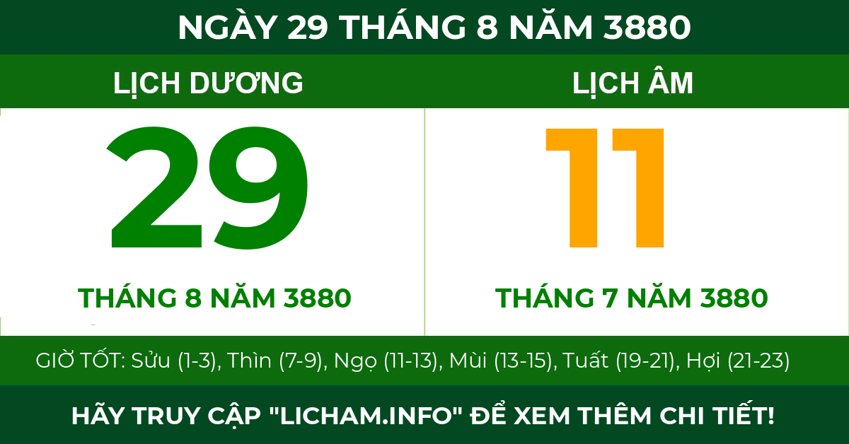 lịch âm ngày 29 tháng 8 năm 3880