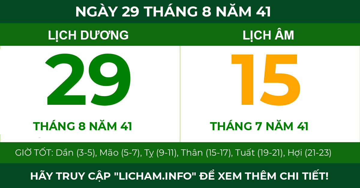 lịch âm ngày 29 tháng 8 năm 41