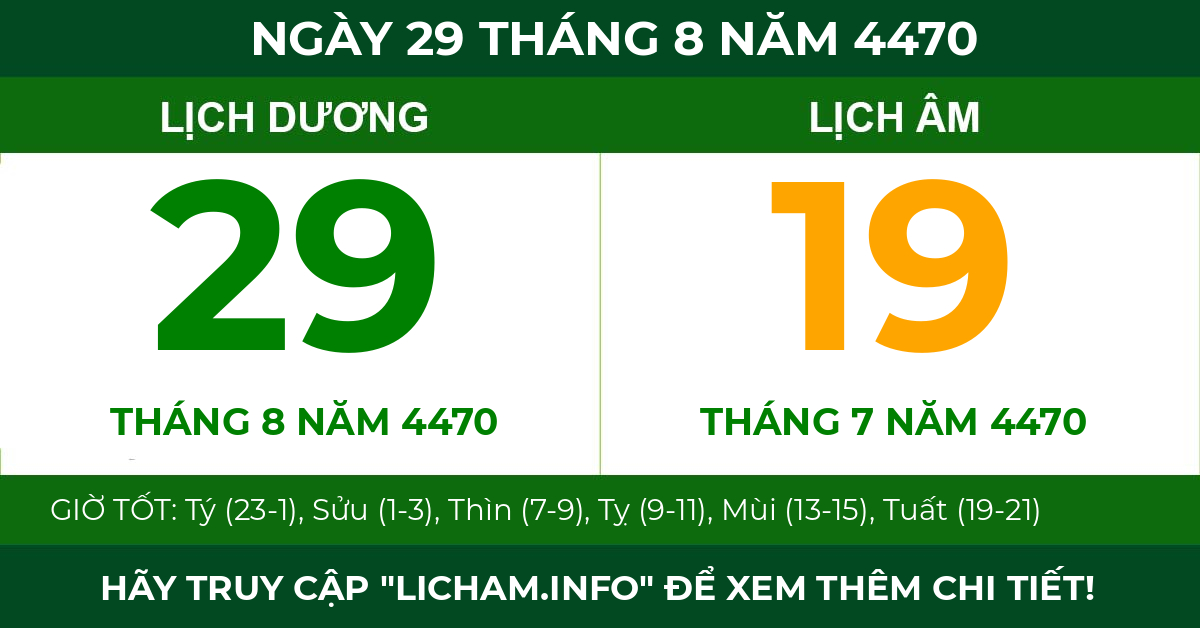 lịch âm ngày 29 tháng 8 năm 4470
