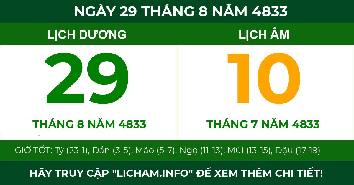lịch âm ngày 29 tháng 8 năm 4833