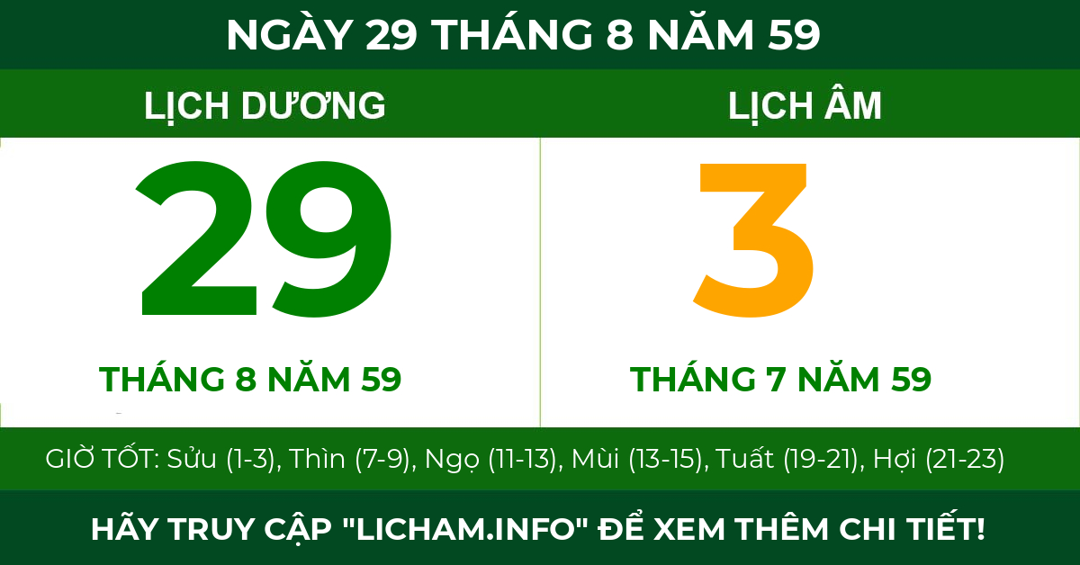 lịch âm ngày 29 tháng 8 năm 59