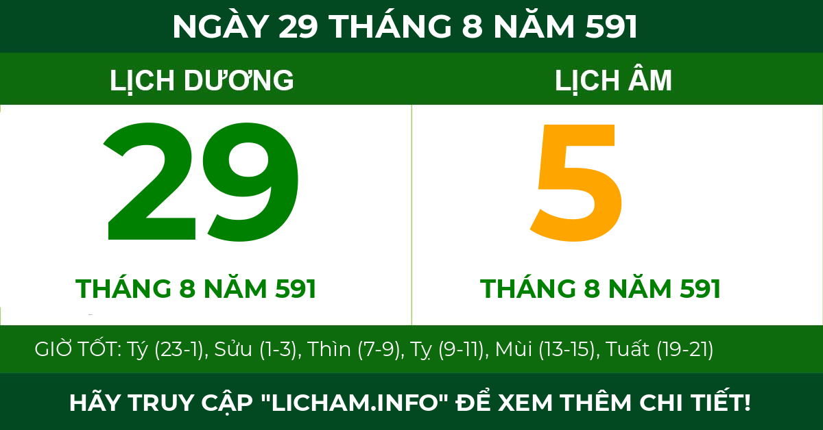 lịch âm ngày 29 tháng 8 năm 591