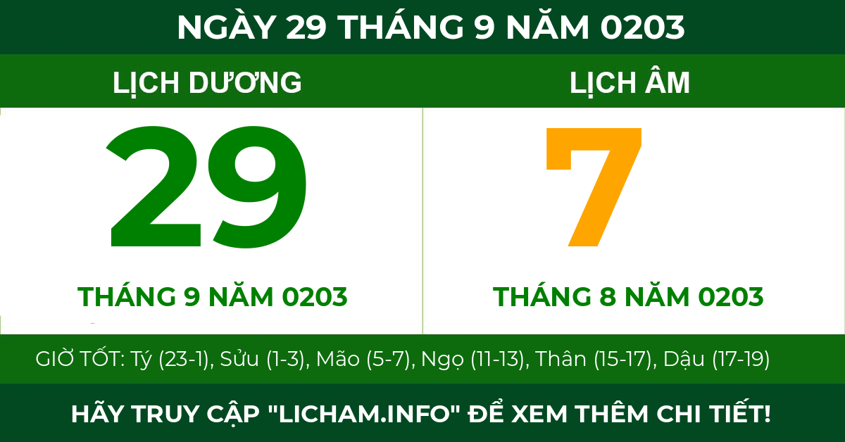 lịch âm ngày 29 tháng 9 năm 0203