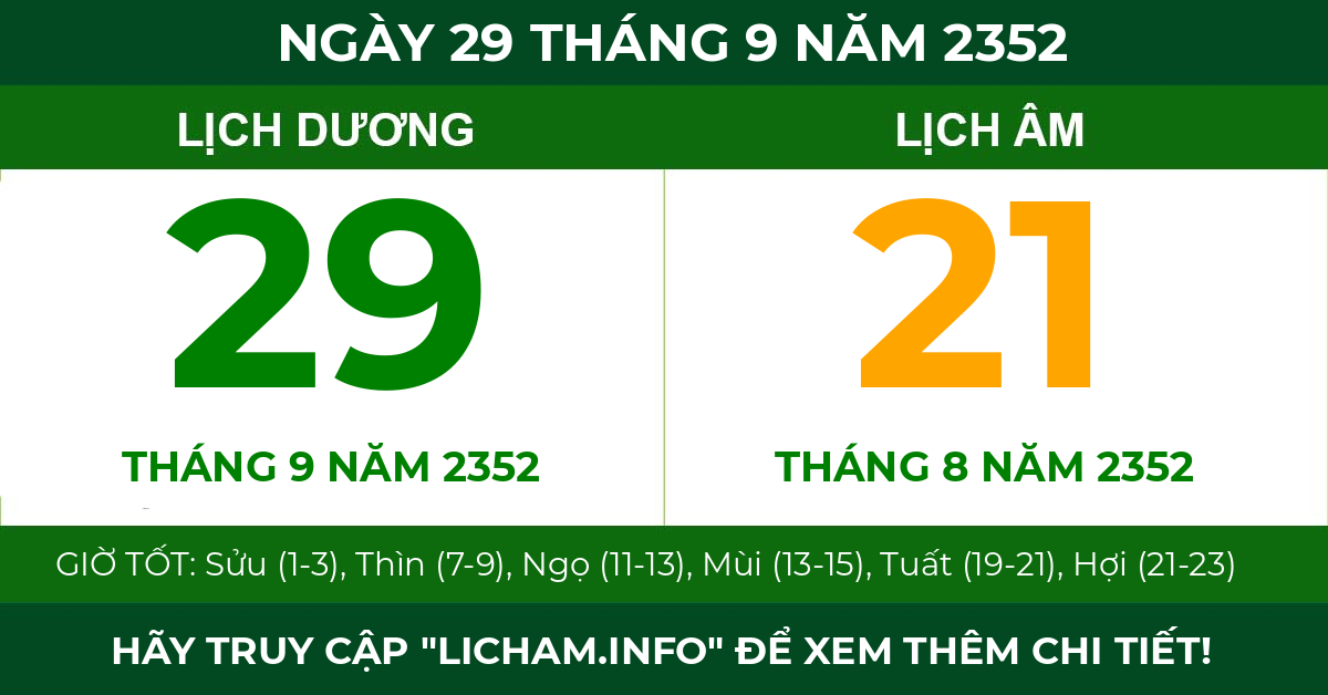 lịch âm ngày 29 tháng 9 năm 2352