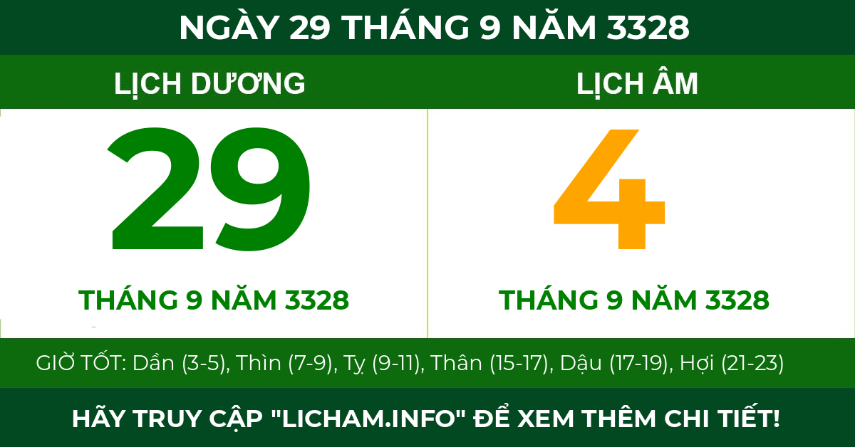 lịch âm ngày 29 tháng 9 năm 3328