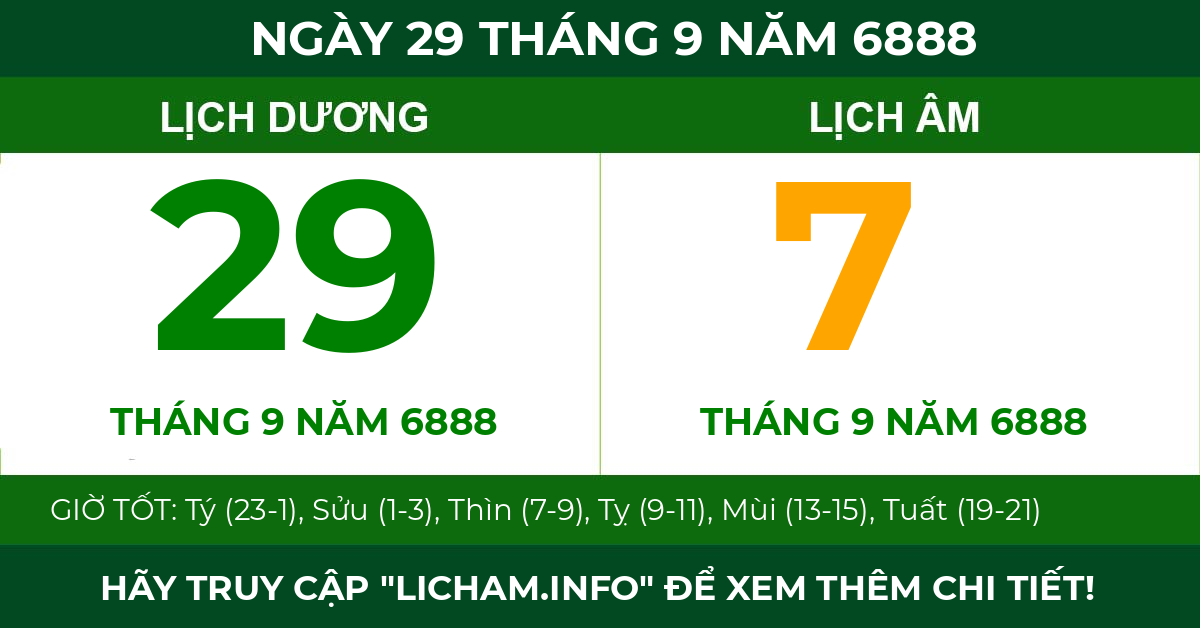 lịch âm ngày 29 tháng 9 năm 6888