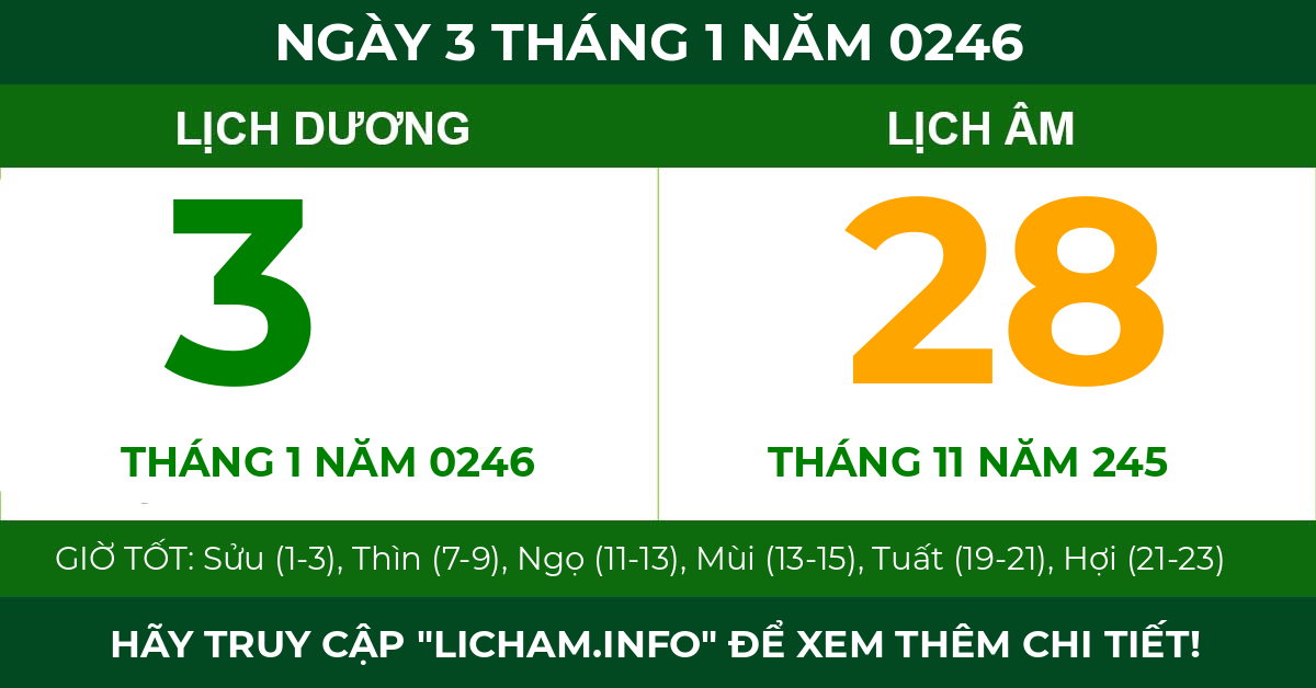 lịch âm ngày 3 tháng 1 năm 0246