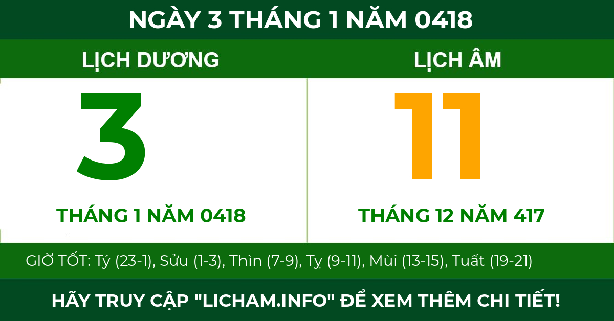 lịch âm ngày 3 tháng 1 năm 0418
