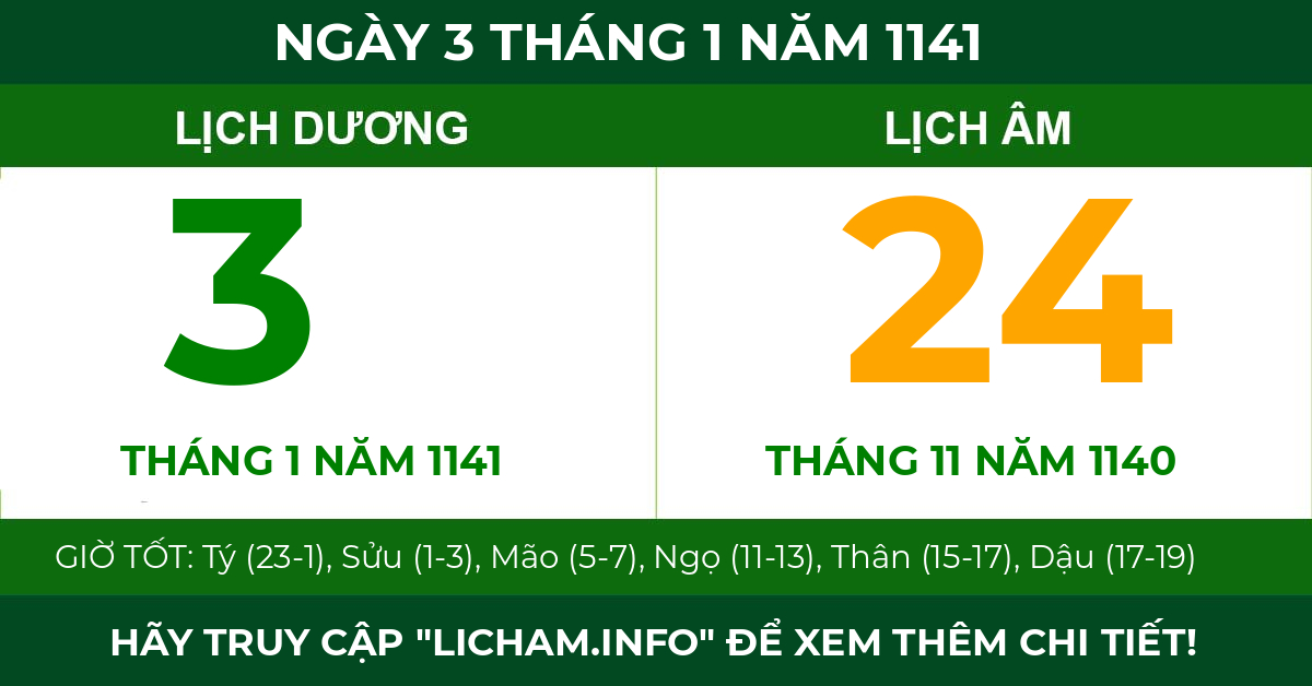 lịch âm ngày 3 tháng 1 năm 1141