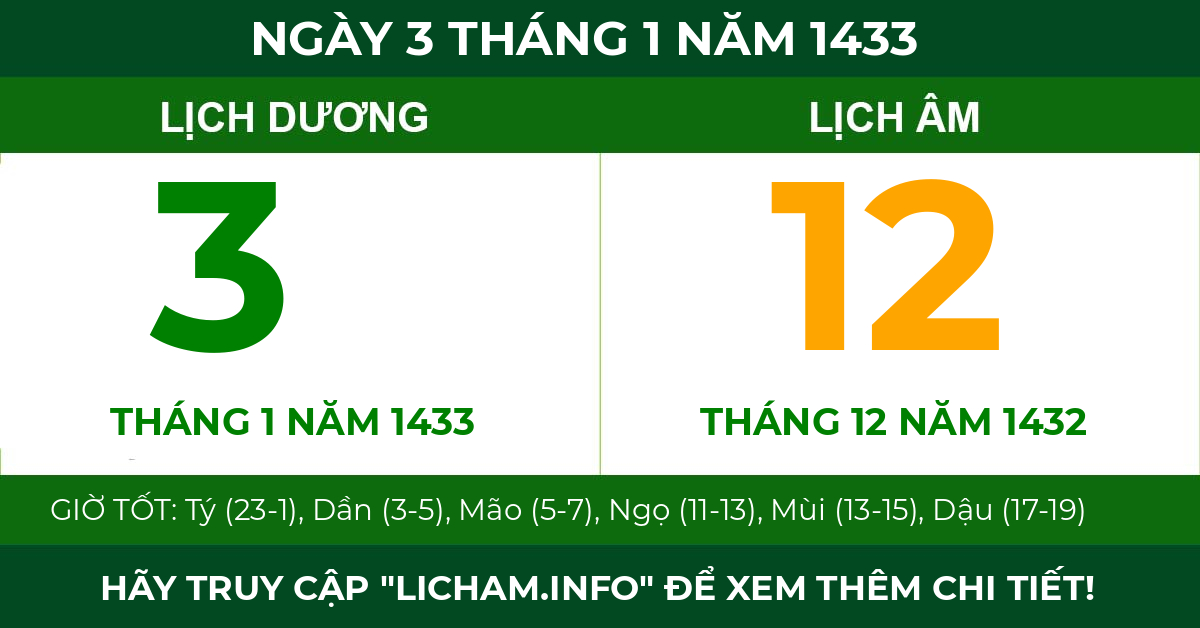 lịch âm ngày 3 tháng 1 năm 1433