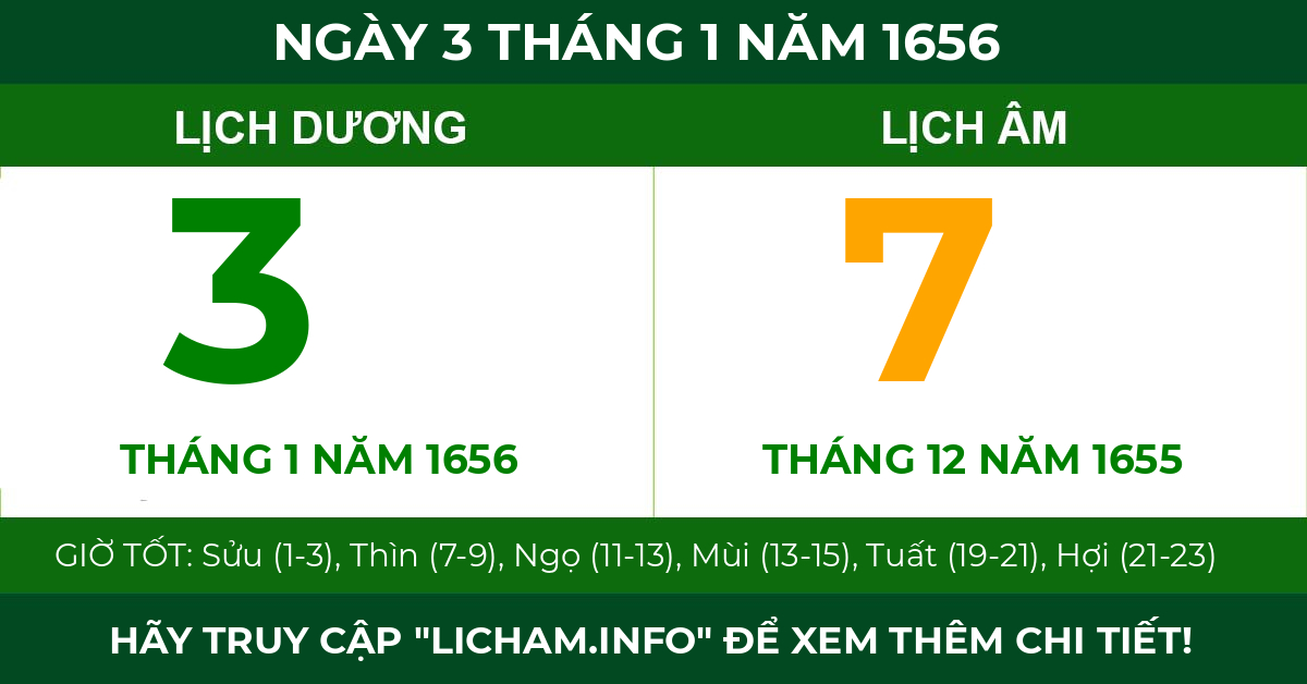 lịch âm ngày 3 tháng 1 năm 1656