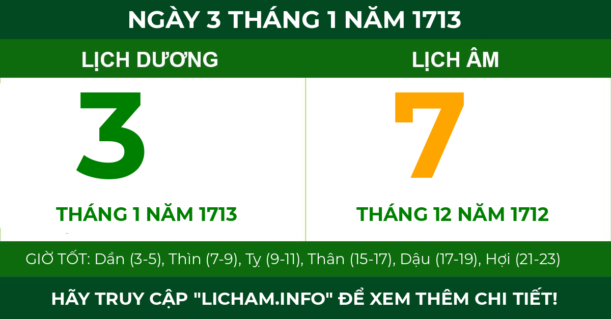 lịch âm ngày 3 tháng 1 năm 1713