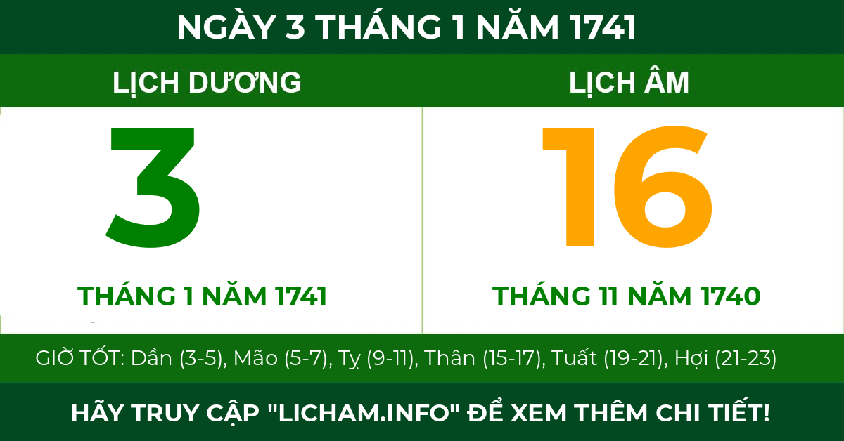 lịch âm ngày 3 tháng 1 năm 1741