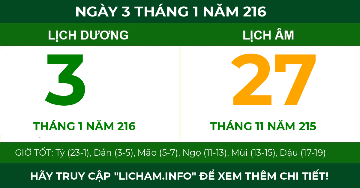 lịch âm ngày 3 tháng 1 năm 216