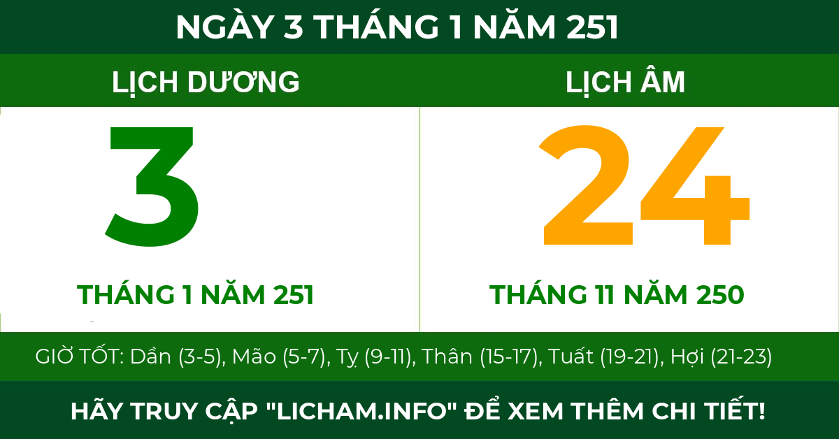 lịch âm ngày 3 tháng 1 năm 251