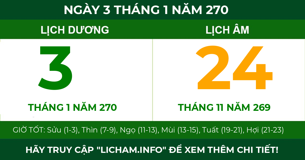 lịch âm ngày 3 tháng 1 năm 270
