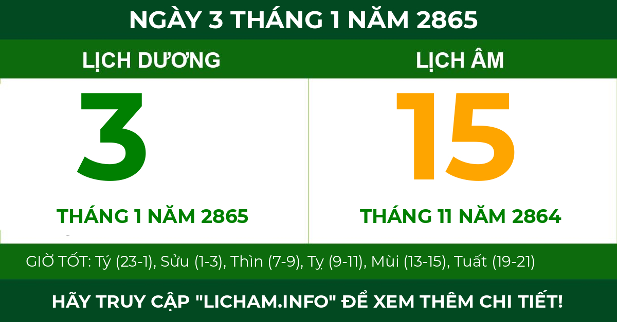 lịch âm ngày 3 tháng 1 năm 2865
