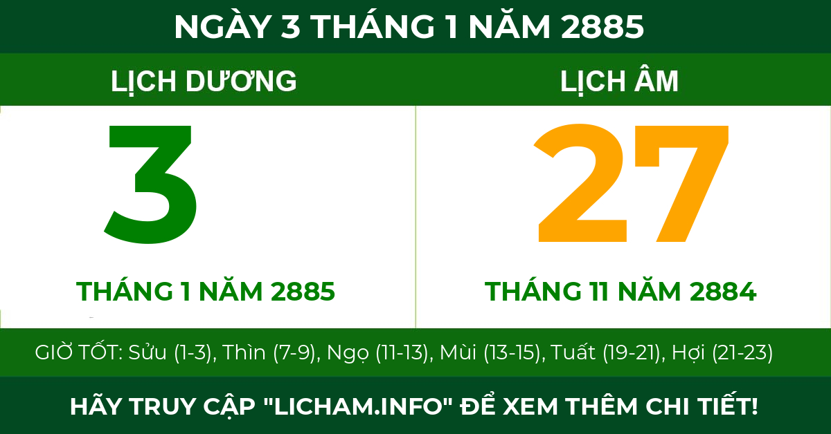 lịch âm ngày 3 tháng 1 năm 2885
