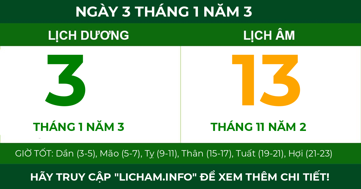 lịch âm ngày 3 tháng 1 năm 3