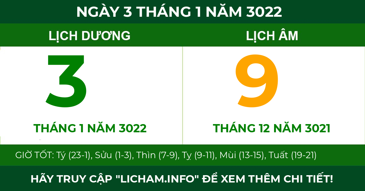 lịch âm ngày 3 tháng 1 năm 3022