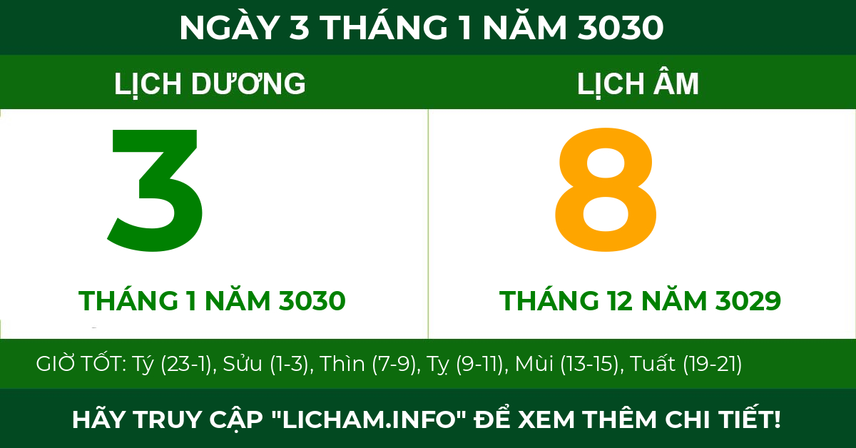 lịch âm ngày 3 tháng 1 năm 3030