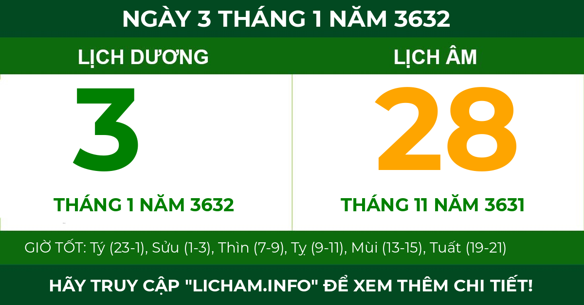 lịch âm ngày 3 tháng 1 năm 3632