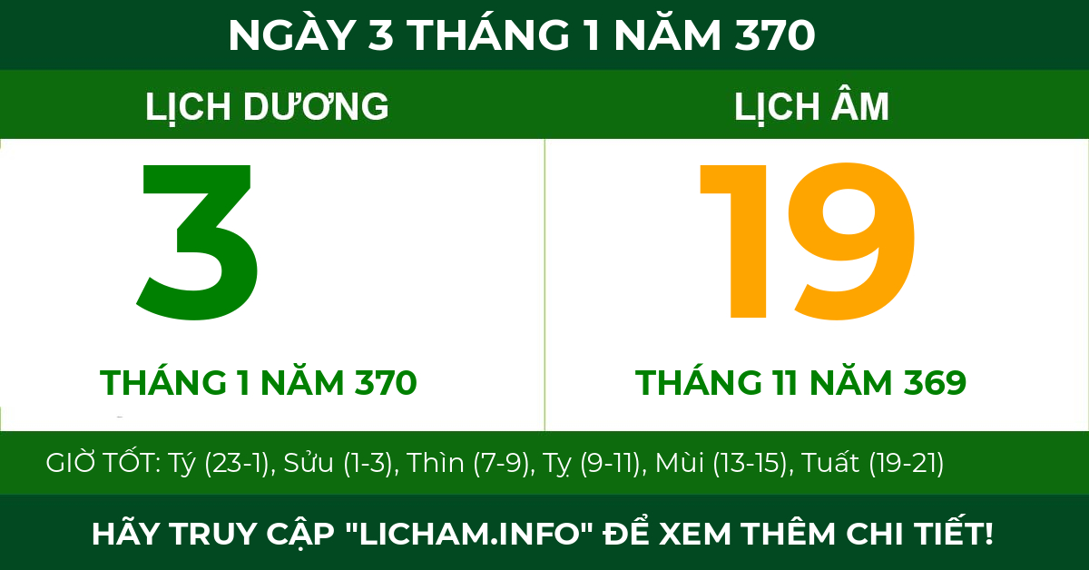 lịch âm ngày 3 tháng 1 năm 370